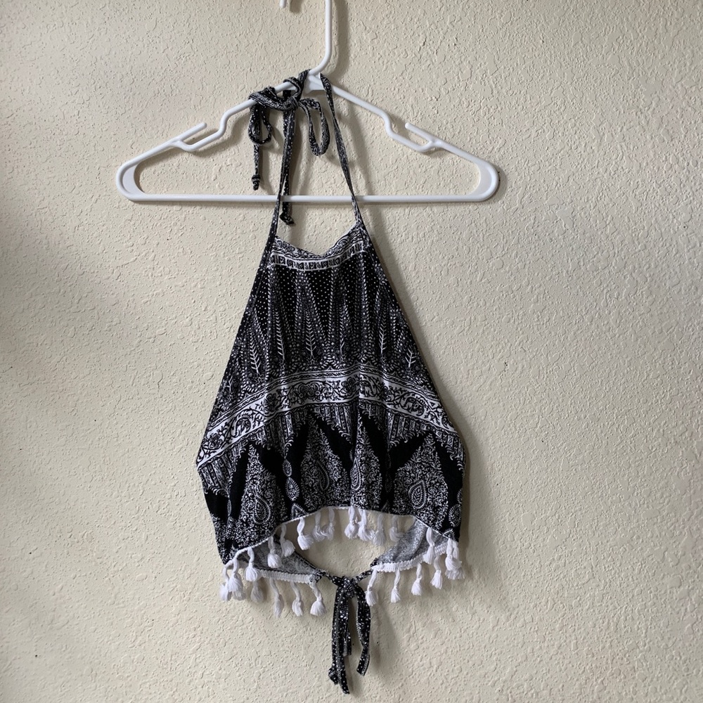 Black and White Halter Top Tie Back Crop Top